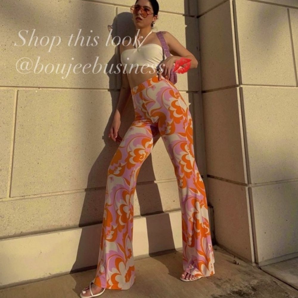 ZARA floral flared trousers